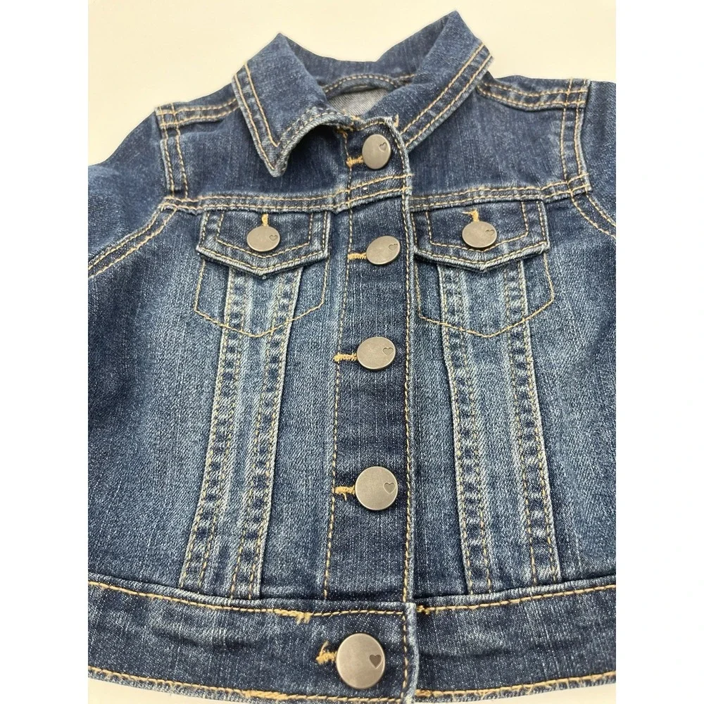 The Childrens Place Denim Jacket Girls Toddler 12-18mo Snap Up Handpainted Back